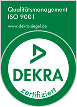 Qualitätsmanagment nach DIN ISO 9001 zertifiziert - DEKRA-Siegel